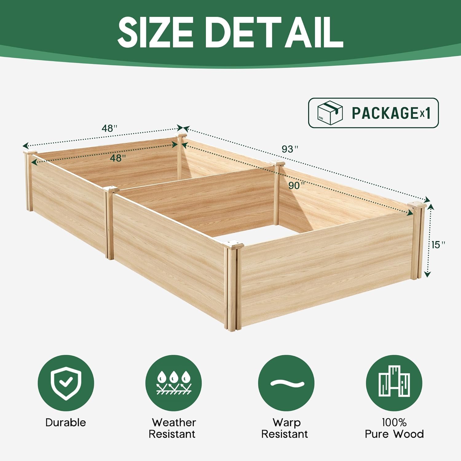 Raised Bed Planter Box - 8x4 ft houten verhoogde moestuinbak, 15