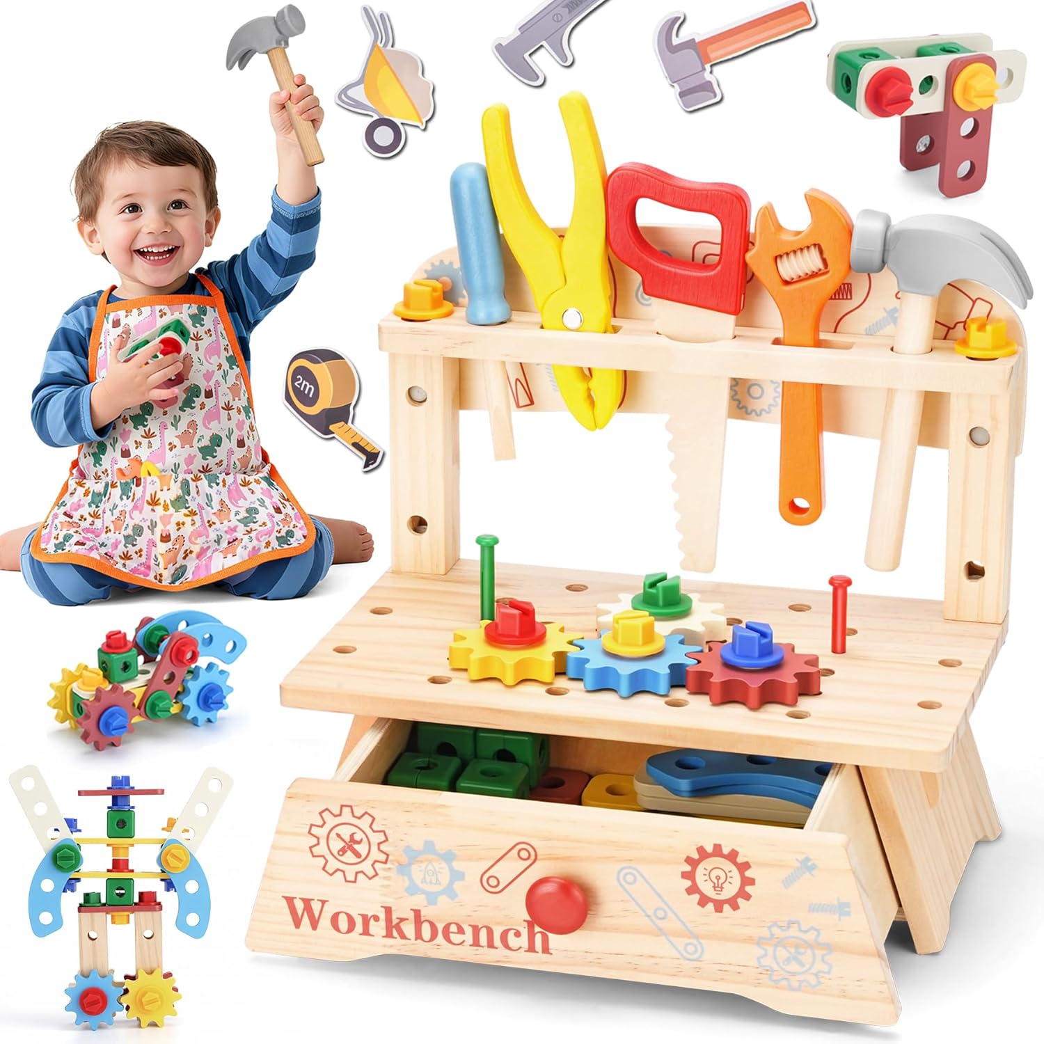 Gardening Tools Kids Set - Houten gereedschapsbank voor kinderen, Montessori educatief