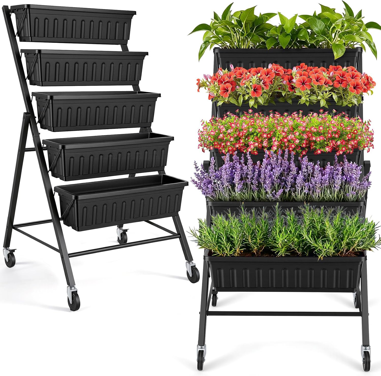 Raised Bed Planter Box - Verticale verhoogde plantenbak met wielen, 5-laags