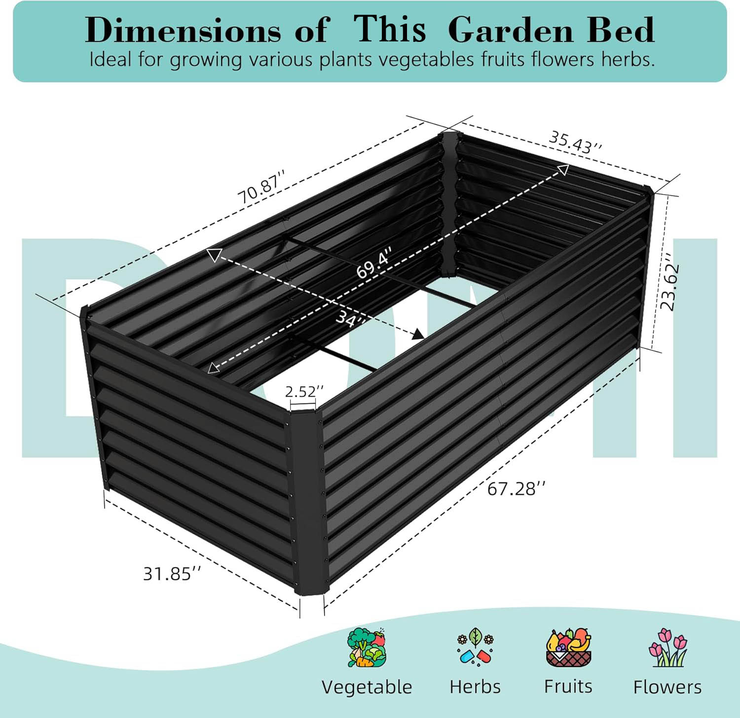 Raised Bed Planter Box - 6x3x2ft gegalvaniseerd verhoogd moestuinbed, buiten plantenbak
