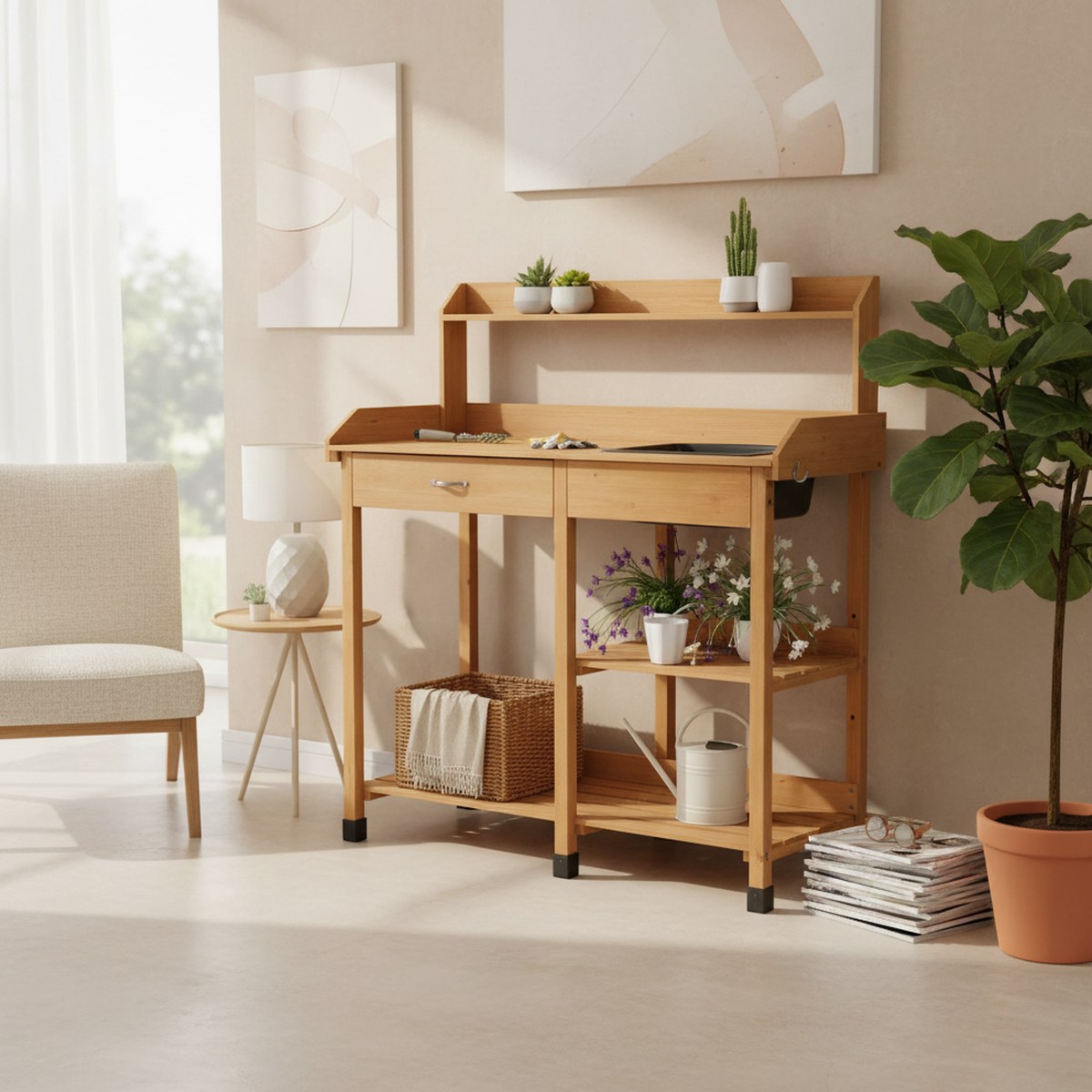 Gardening Tools Wooden - Houten plantenbank tuinwerkplek buiten terras dennenhouten