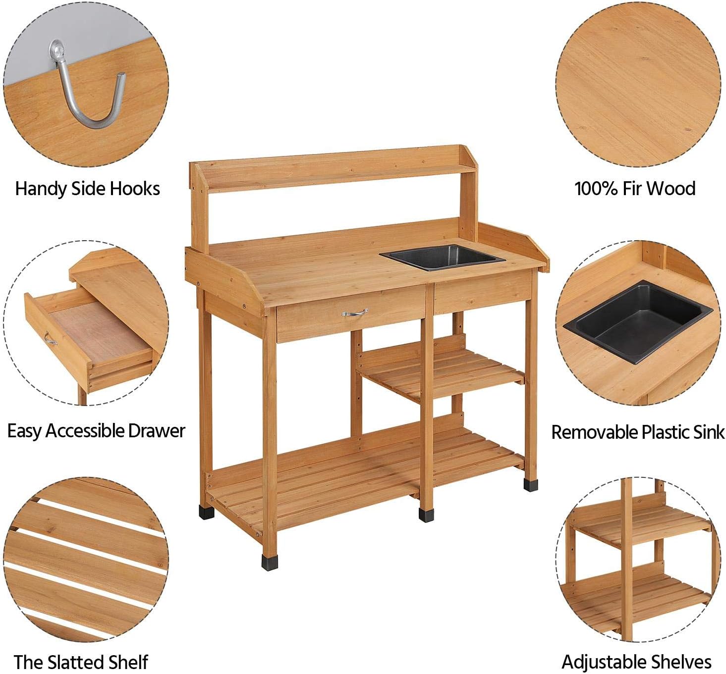 Pottingbank met gootsteen & la - Gardening Tools Wooden recensie en prijs